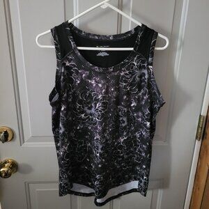 TekGear Dry Tek Black and White Floral Design Sleeveless Top Misses Large